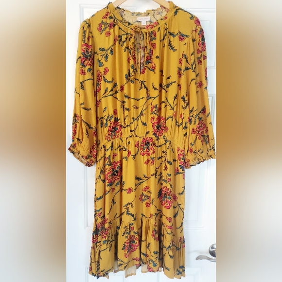 Knox Rose Floral Long Puff Sleeve Boho Style Knee Length Dress Size XL - Picture 3 of 5